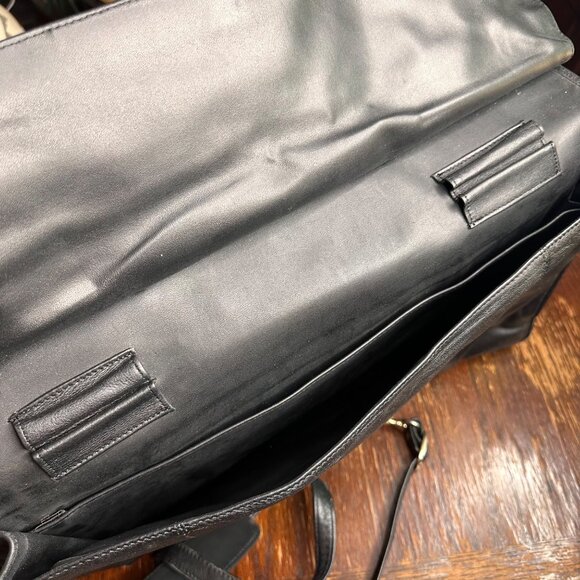 Vintage Eurodesign Black Leather Portfolio Bag With Shoulder Strap & Buckle Clos - Picture 11 of 12
